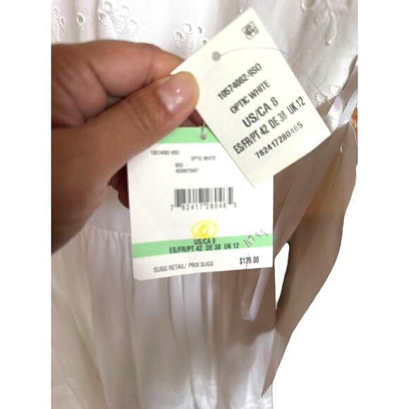 Esprit White Embroidered Cotton Midi Dress US 8 NWT $139 - Picture 6 of 8